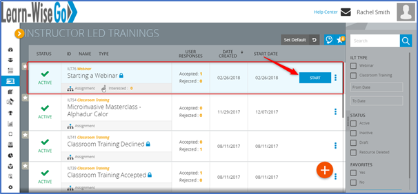 start webinar practice session